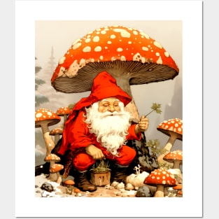 Santa: Santa is a Mushroom (Amanita Muscaria Mushroom) on a Dark Background Posters and Art